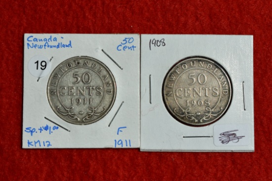 1908 & 1911 Newfoundland 1/2 Dollars