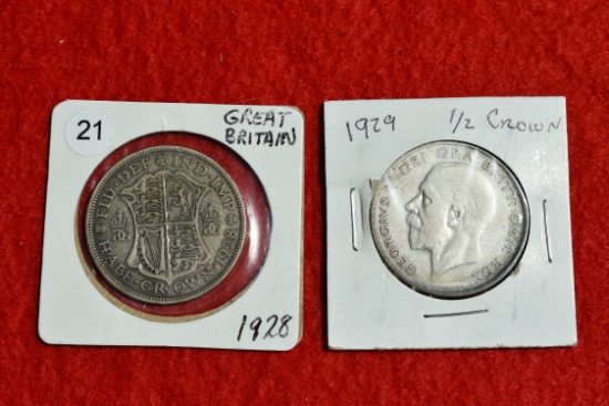 1928 & 1929 Great Britain 1/2 Crown