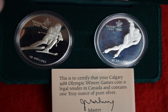 1988 Olympic Winter Games 1oz Silver $20 W/coa