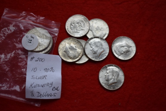 10 - 1964 Kennedy Halves - 90% Silver