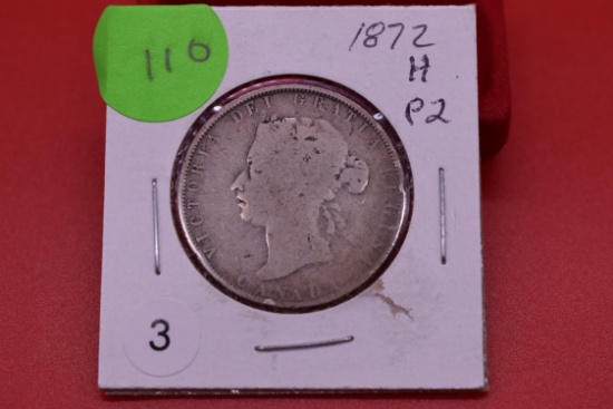 1872h Canadian Silver Half Dollar - Vg