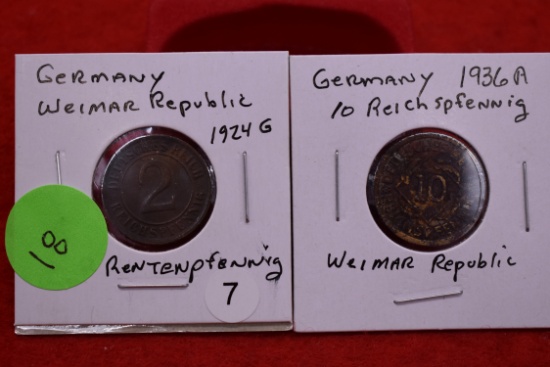 1924 2 Pfennig & 1936a 10 Pfenning