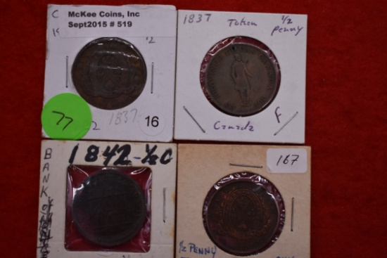 4 - Bank Of Montreal 1/2 Cent Bank Tokens - F