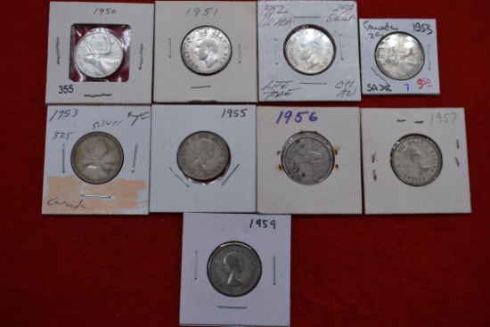 9 - Canadian Silver Quarters