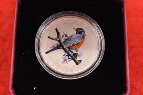 2013 Canadian Silver Quarter Colored American Robin