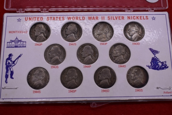 Complete Set Of Silver Wwii Nickels - 11 Coins