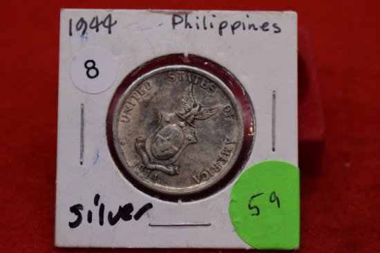 1944 Philippine Silver 50 Centavos- Vf