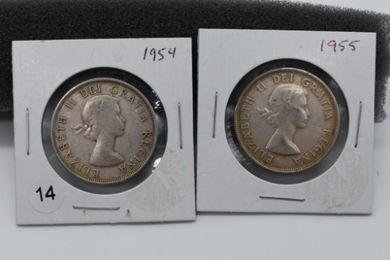 1954 & 1955 Canadian Silver Halves
