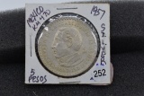 1957 Mexican 5 Pesos Silver - Unc