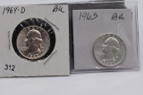 1964d & 1963 Silver Washington Quarters - Bu