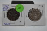1942 & 1943 Canadian Silver Halves