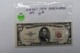 1953a $5 Red Seal - Au/unc
