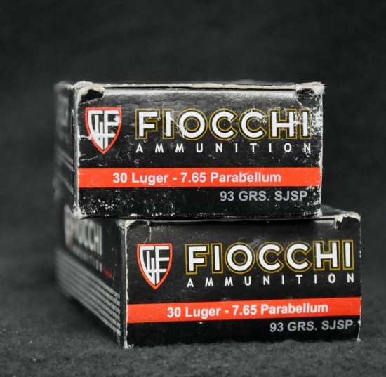 Fiocchi 30 Luger 7.65 Parabellum 93 grain SJSP (2 boxes)