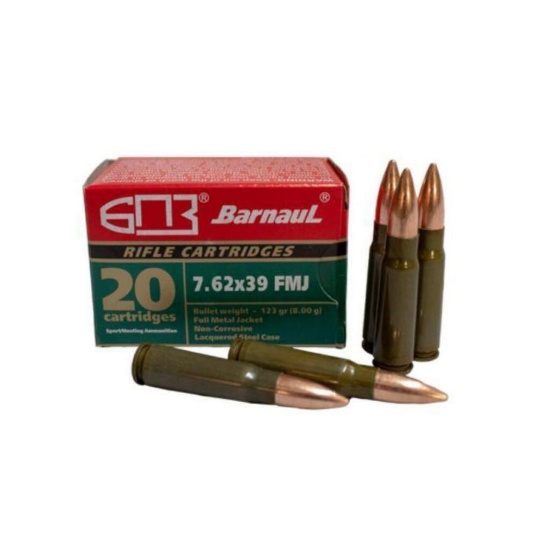 20 Rounds Barnaul 7.62x39 123 Grain FMJ Ammo