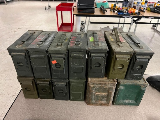 Lot of 13 Empty Metal Ammo Boxes