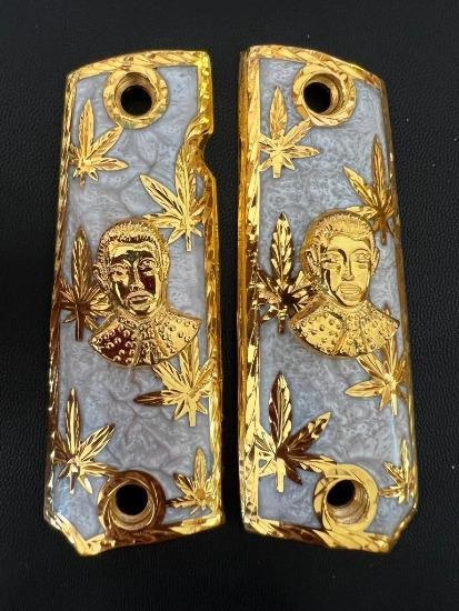 Custom 1911 Grips - Gold Plated - Jesus Malverde