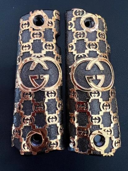 Custom 1911 Grips - Gold Plated - Gucci "GG"