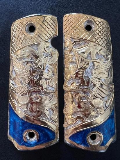 Custom 1911 Grips - Gold & Nickle Plated - Mexican Eagle