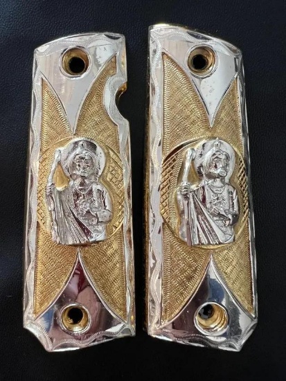 Custom 1911 Grips - Gold & Nickle Plated - San Judas Tadeo