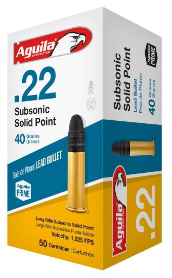 Aguila 1B220269 Subsonic High Velocity 22 LR 40 gr Lead Solid Point 50 Per Box