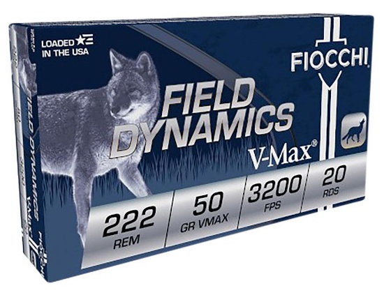 Fiocchi 222HVA Field Dynamics 222 Rem 50 gr Hornady V Max 20 Per Box
