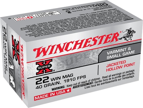 Winchester Ammo X22MH Super X 22 WMR 40 gr Jacketed Hollow Point JHP 50 Bx