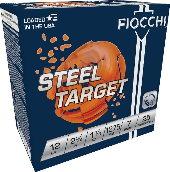 Fiocchi 12S1187 Steel Target 12 Gauge 2.75 1 18 oz 7 Shot 25 Per Box