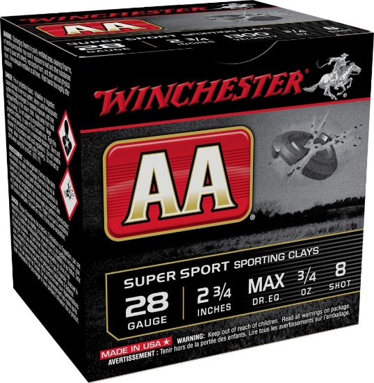 Winchester Ammo AASC288 AA Sporting Clay 28 Gauge 2.75 34 oz 8 Shot 25 Per Box