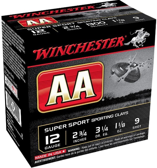 Winchester Ammo AASC129 AA Super Sport Sporting Clay 12 Gauge 2.75 1 18 oz 9 Shot 25 Per Box