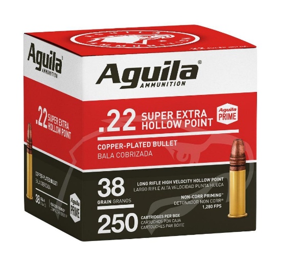 Aguila 1B221103 Super Extra High Velocity 22 LR 38 gr Copper Plated Hollow Point CPHP 250 Per Box