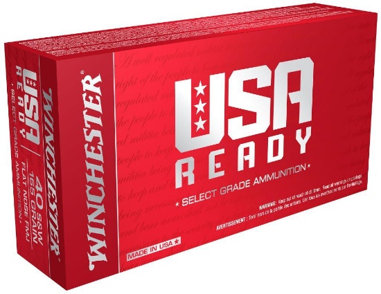 Winchester Ammo RED40 USA Ready 40 SW 165 gr Full Metal Jacket Flat Nose FMJFN 50 Bx