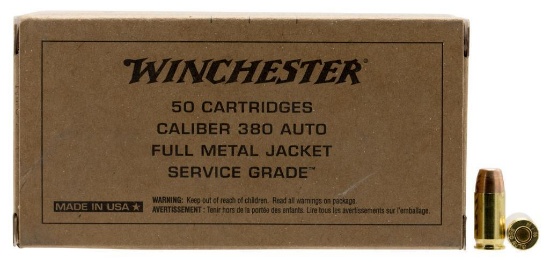Winchester Ammo SG380W Service Grade 380 ACP 95 gr Full Metal Jacket Flat Nose FMJFN 50 Bx