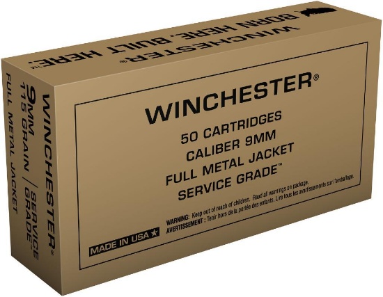 Winchester Ammo SG9W Service Grade 9mm Luger 115 gr Full Metal Jacket FMJ 50 Bx