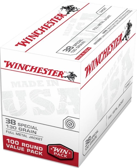 Winchester Ammo USA38SPVP USA Target 38 Special 130 gr Full Metal Jacket FMJ 100 Per Box