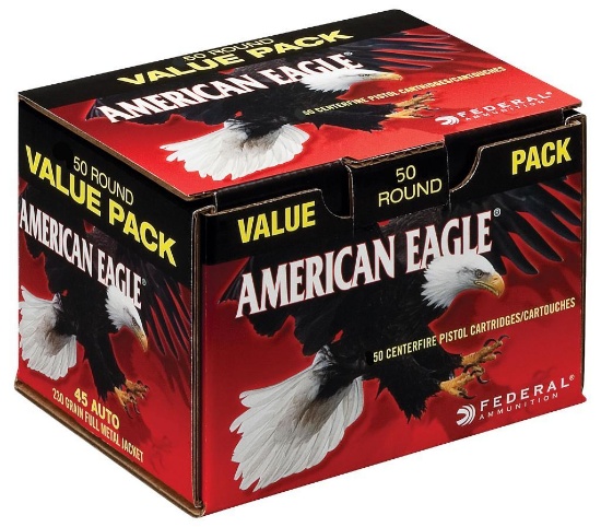 Federal AE45A50 American Eagle Centerfire Pistol 45 ACP 230 gr Full Metal Jacket FMJ 50 Per Box