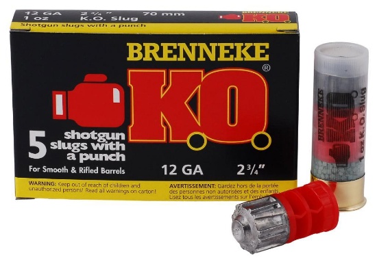 Brenneke SL122KO K.O. 12 Gauge 2.75 1 oz Slug Shot 5 Per Box