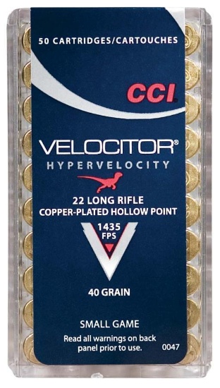 CCI 0047 Velocitor Rimfire 22LR 40gr Copper Plated Hollow Point 50 Per Box
