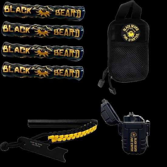 Black Beard Fire Starters SKB Ultimate Fire Kit Black Includes Ferro RodPlasma Arc LighterOrganizer