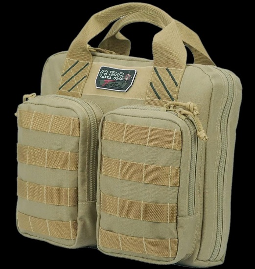 GPS Bags T1411PCT Tactical Double 2 Tan 1000D Nylon Teflon Coating Holds 4 Handguns