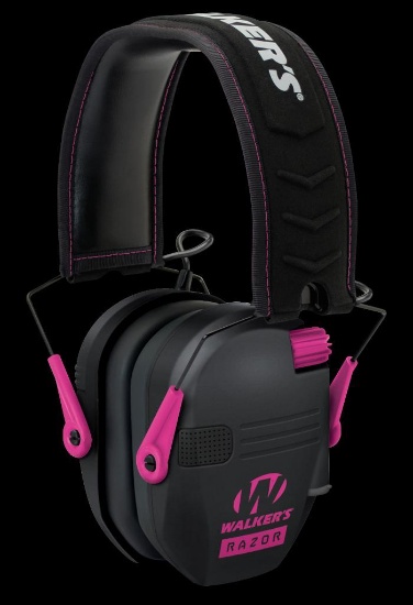 Walkers GWPRSEMPNK Razor Slim Electronic Muff 23 dB Over the Head Black Polymer wPink Accents