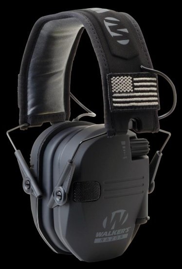 Walkers GWPRSEMPAT Razor Patriot Slim Electronic Muff 23 dB Over the Head Black wFlag Patch Polymer