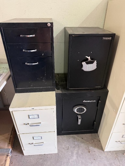 Lot of 2 Safe Boxes & 2 File Cabinets