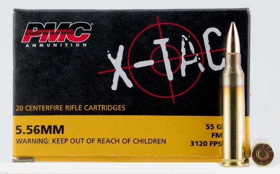 PMC 556X XTac Target 5.56x45mm NATO 55 gr Full Metal Jacket BoatTail FMJBT 20 Per Box