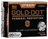 Speer 23606GD Gold Dot Personal Protection 380 ACP 90 gr 1040 fps Hollow Point HP 20 Bx