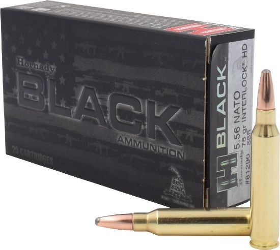 Hornady 81296 Black 5.56x45mm NATO 75 gr InterLock Heavy Duty 20 Per Box 10 Cs