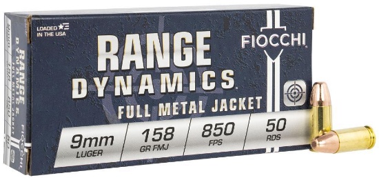 Fiocchi 9APE Range Dynamics Pistol 9mm Luger 158 gr Full Metal Jacket FMJ 50 Per Box