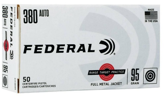 Federal Rtp38095 Range And Target 380 Acp 95 Gr Full Metal Jacket (Fmj) 50 Bx