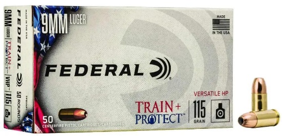 Federal Tp9Vhp1 Train + Protect 9Mm Luger 115 Gr Versatile Hollow Point 50 Bx