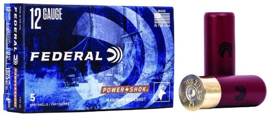 Federal F1274B Power-Shok 12 Gauge 2.75 27 Pellets 4 Buck Shot 5 Bx
