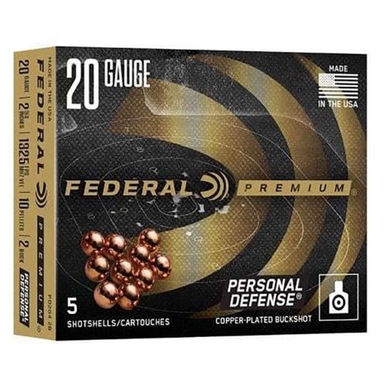 Federal Premium Shotshell Amo 20Ga 2-3/4 2 Buck With Flite Control 5Rd